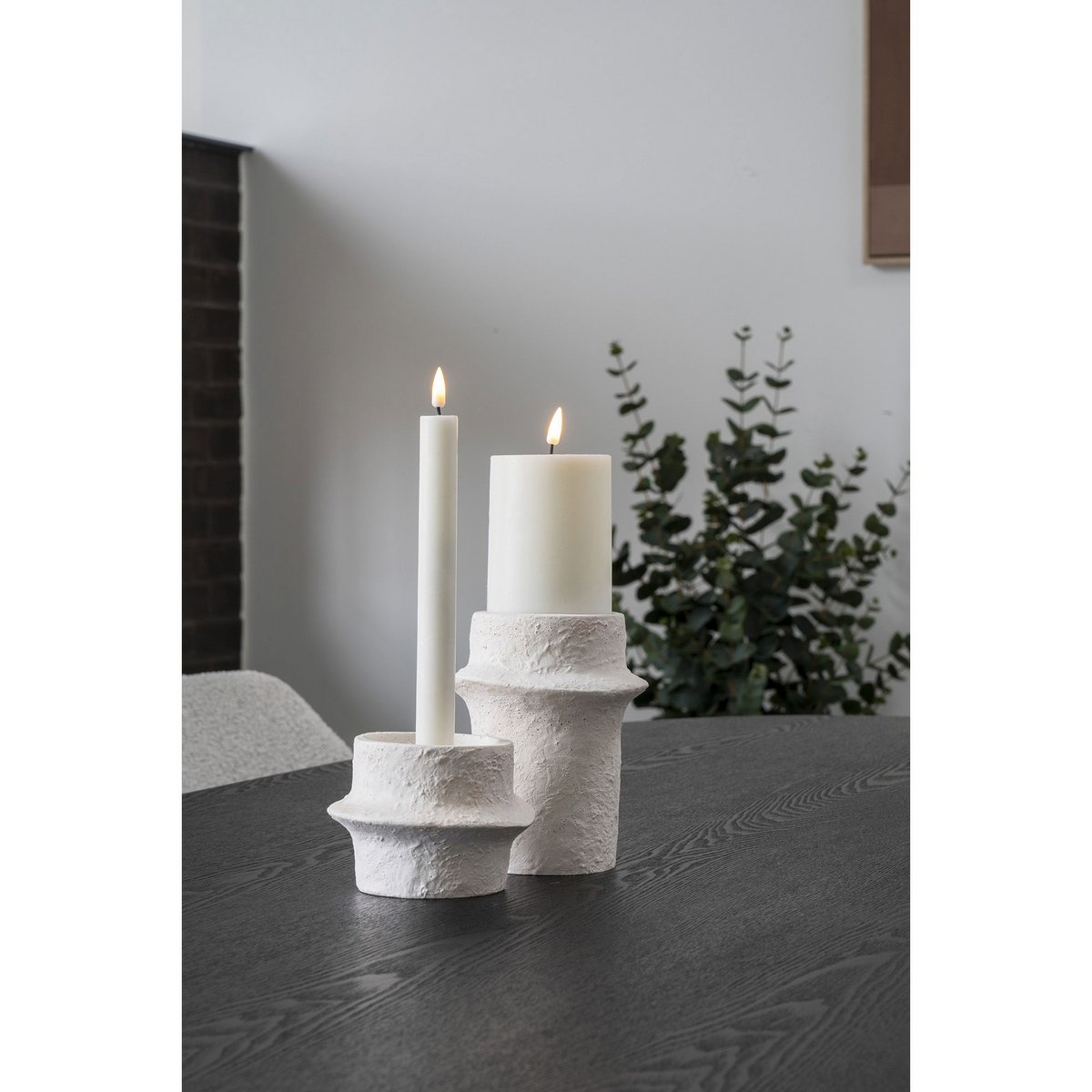 Kaarshouder, cement, wit, set van 2